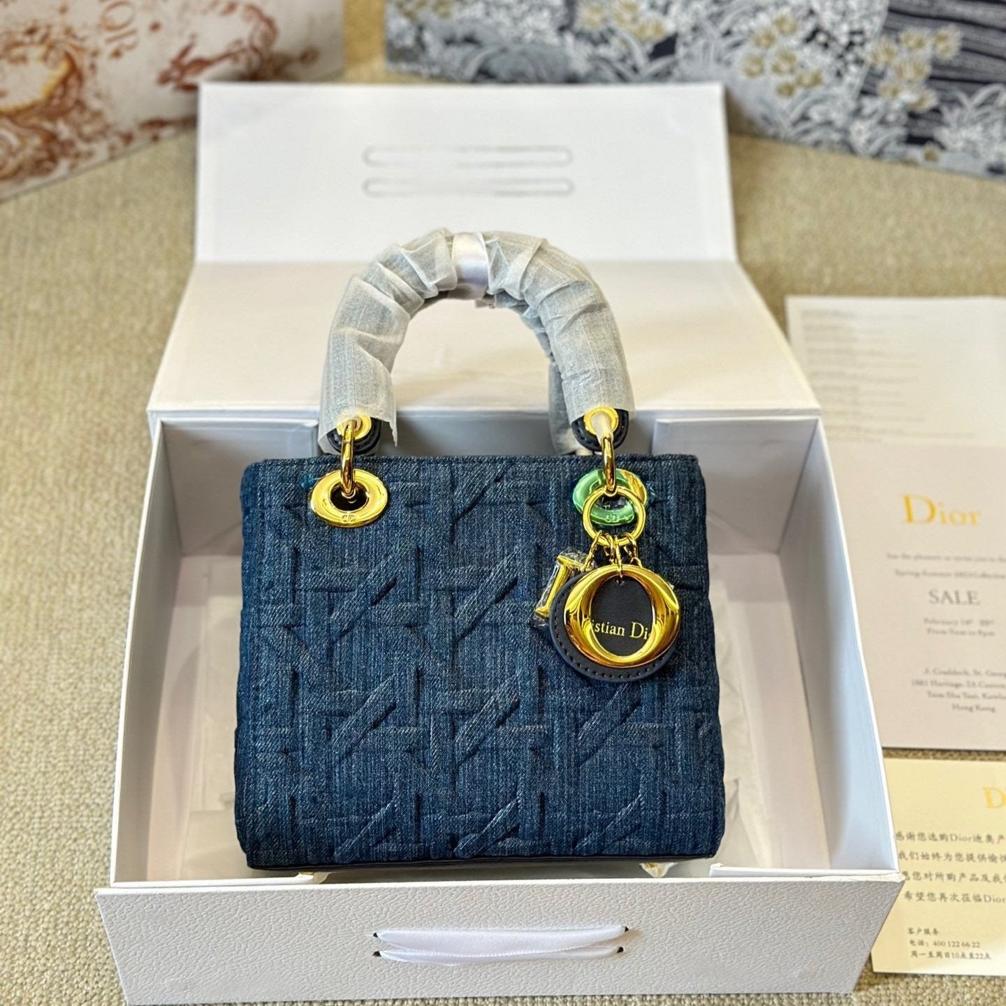 Sac Lady petit format en jean Cannage graphique bleu