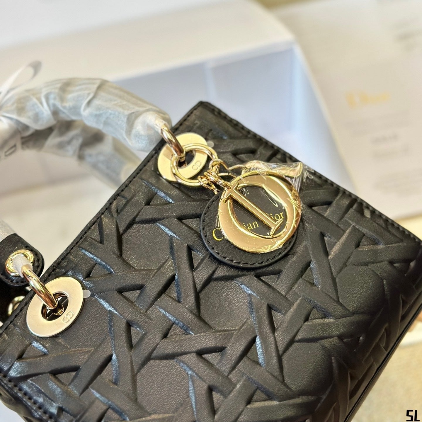 Petit sac Lady Dior graphique cannage noir