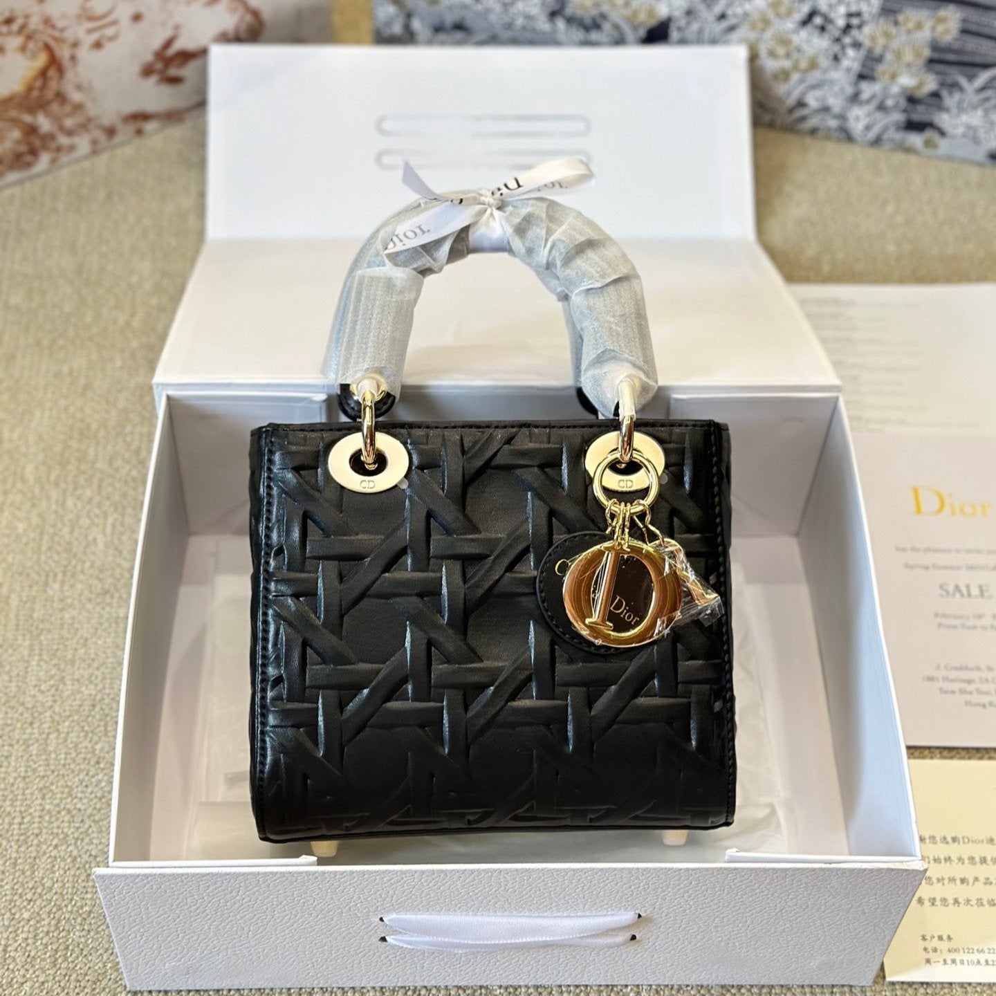 Petit sac Lady Dior graphique cannage noir