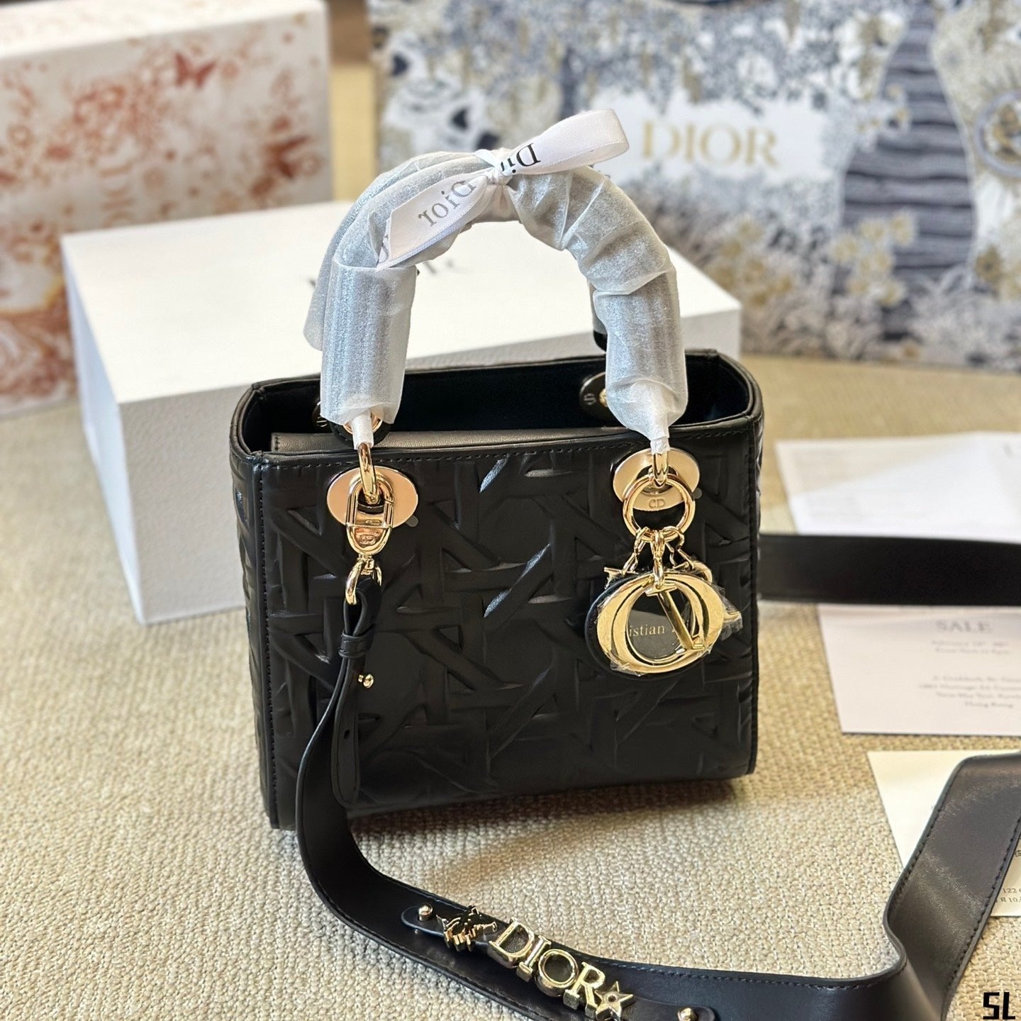 Petit sac Lady Dior graphique cannage noir