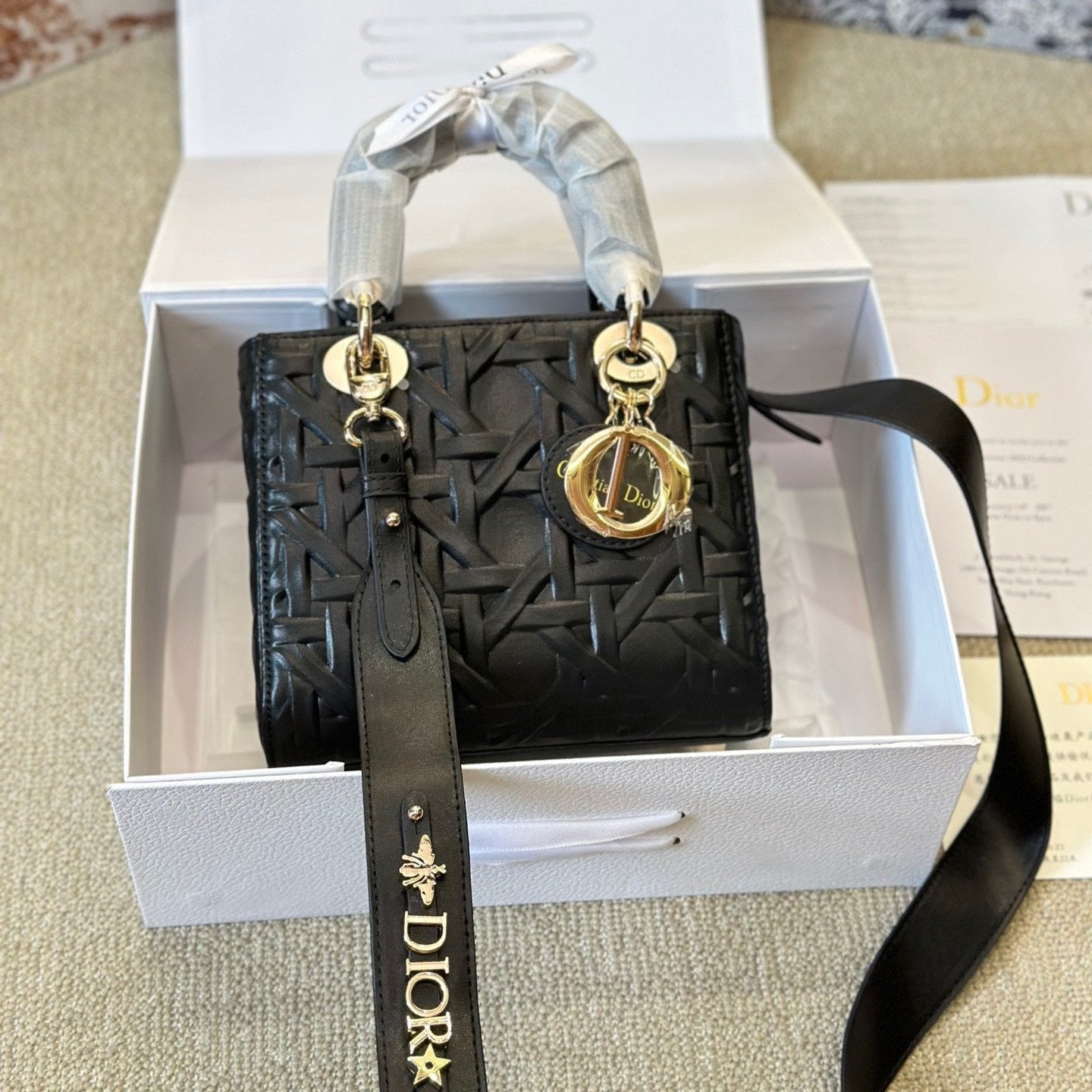 Petit sac Lady Dior graphique cannage noir