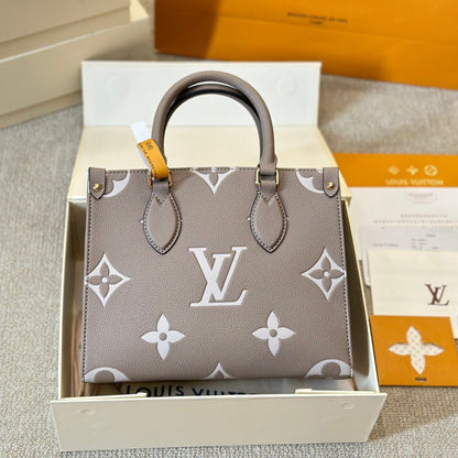 Bolso tote Onthego de cuero gris repujado