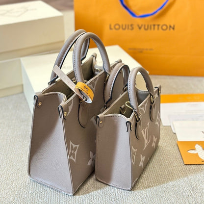 Bolso tote Onthego de cuero gris repujado