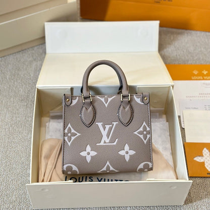 Bolso tote Onthego de cuero gris repujado
