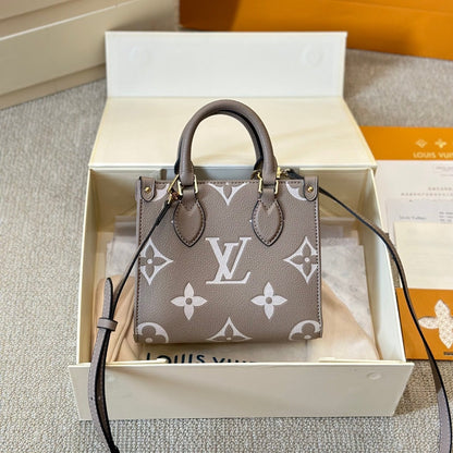 Bolso tote Onthego de cuero gris repujado