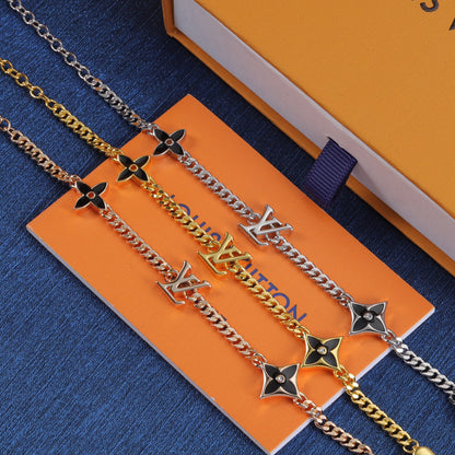 Bracelet trèfle à quatre feuilles en métal noir
