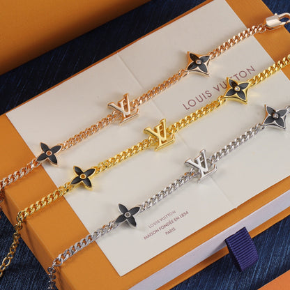 Bracelet trèfle à quatre feuilles en métal noir