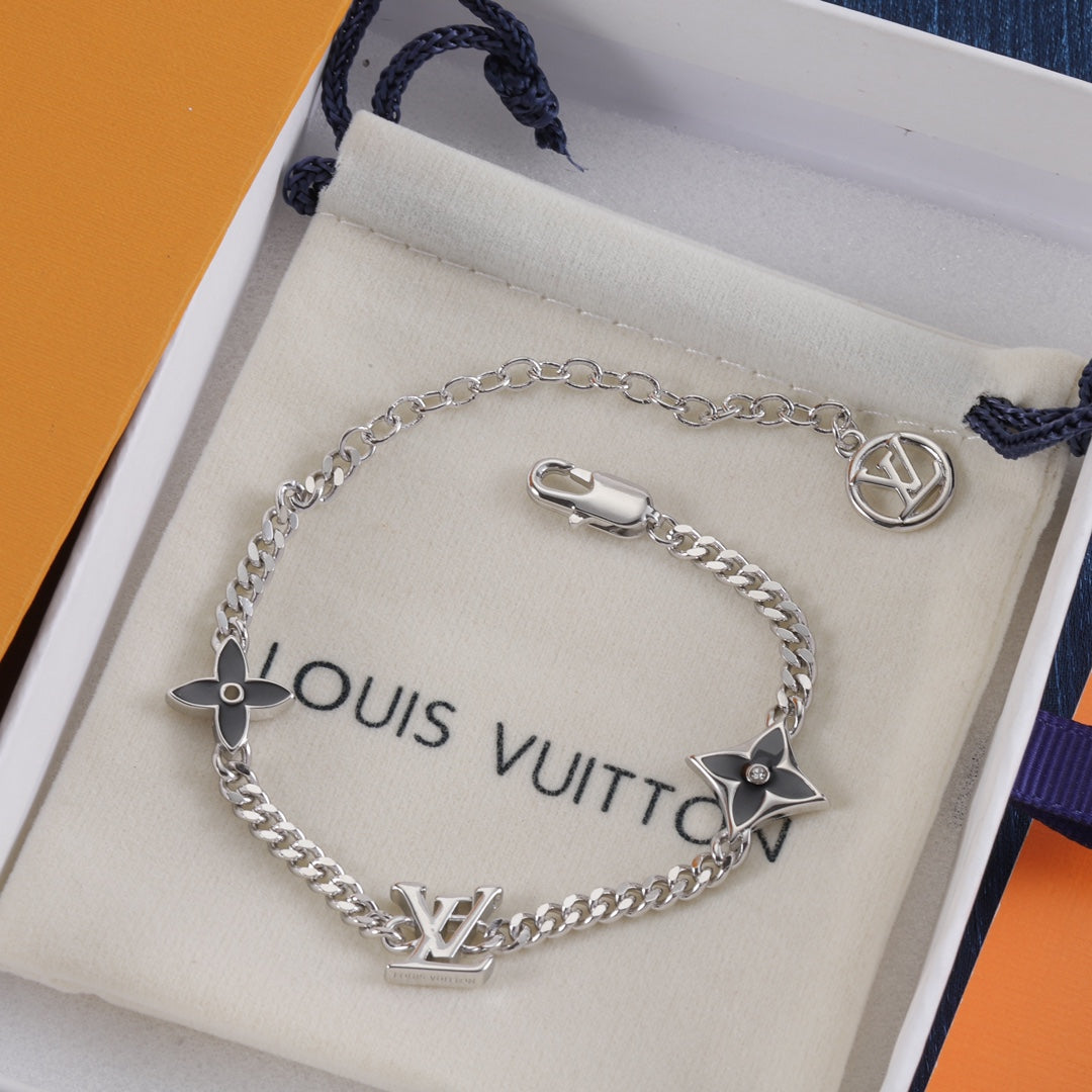 Bracelet trèfle à quatre feuilles en métal noir