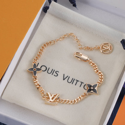 Bracelet trèfle à quatre feuilles en métal noir