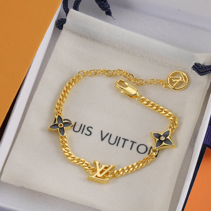 Bracelet trèfle à quatre feuilles en métal noir