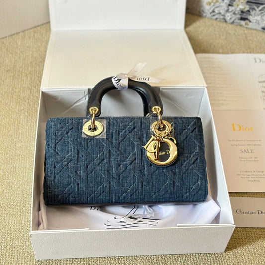 Bolso mediano D-Joy de denim Cannage azul gráfico
