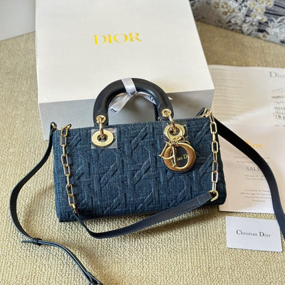 Sac D-Joy moyen en denim Cannage graphique bleu