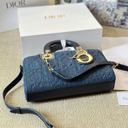 Sac D-Joy moyen en denim Cannage graphique bleu