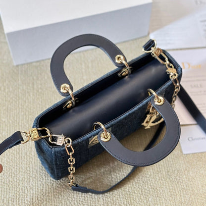 Sac D-Joy moyen en denim Cannage graphique bleu