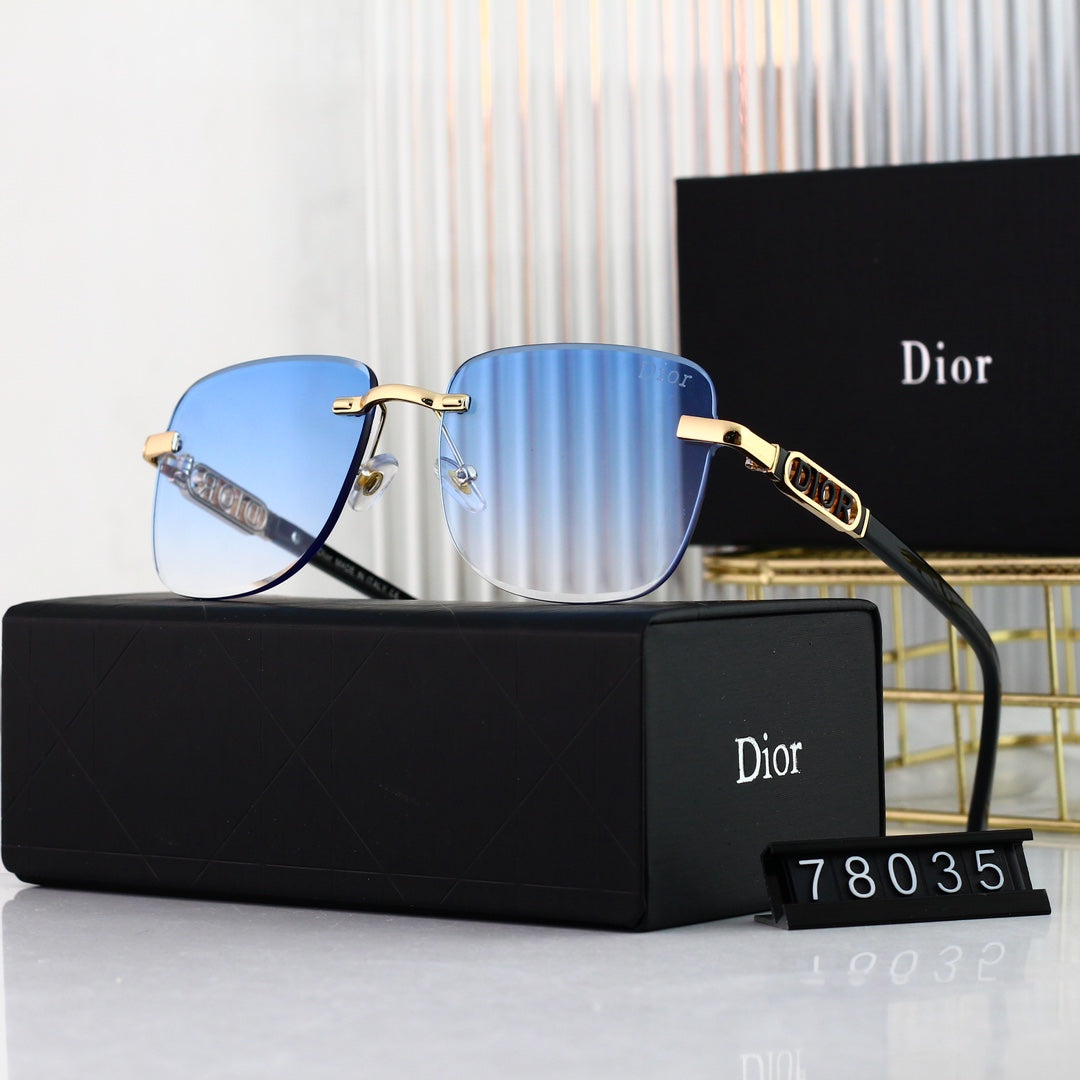Lunettes de soleil sans monture à lettres métalliques tendance