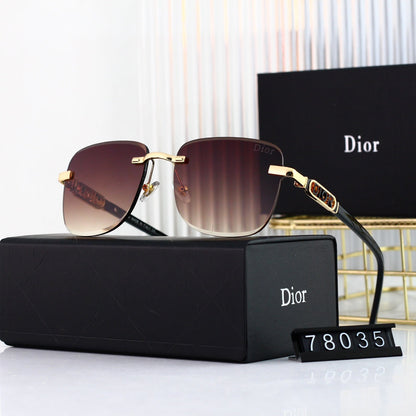 Lunettes de soleil sans monture à lettres métalliques tendance