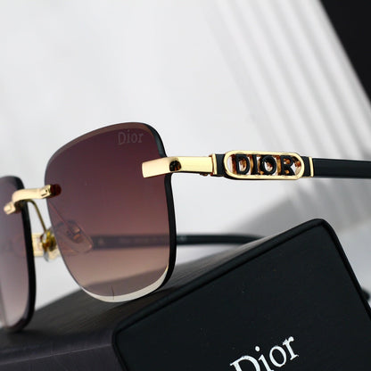 Lunettes de soleil sans monture à lettres métalliques tendance