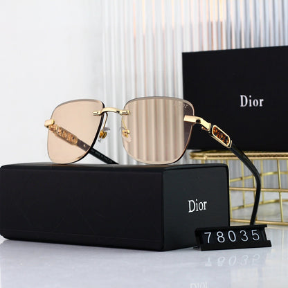 Lunettes de soleil sans monture à lettres métalliques tendance