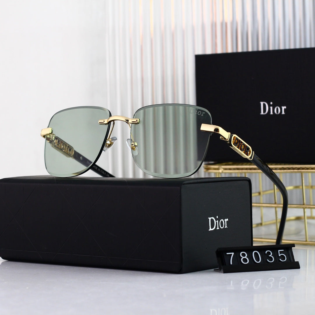 Lunettes de soleil sans monture à lettres métalliques tendance