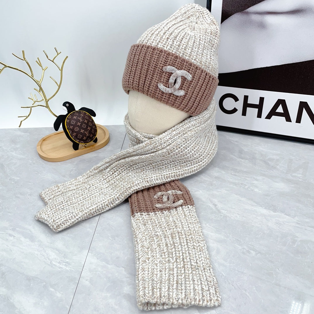 Ensemble bonnet tricoté tendance + écharpe