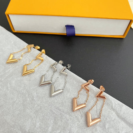 Aretes colgantes en V de 3 colores