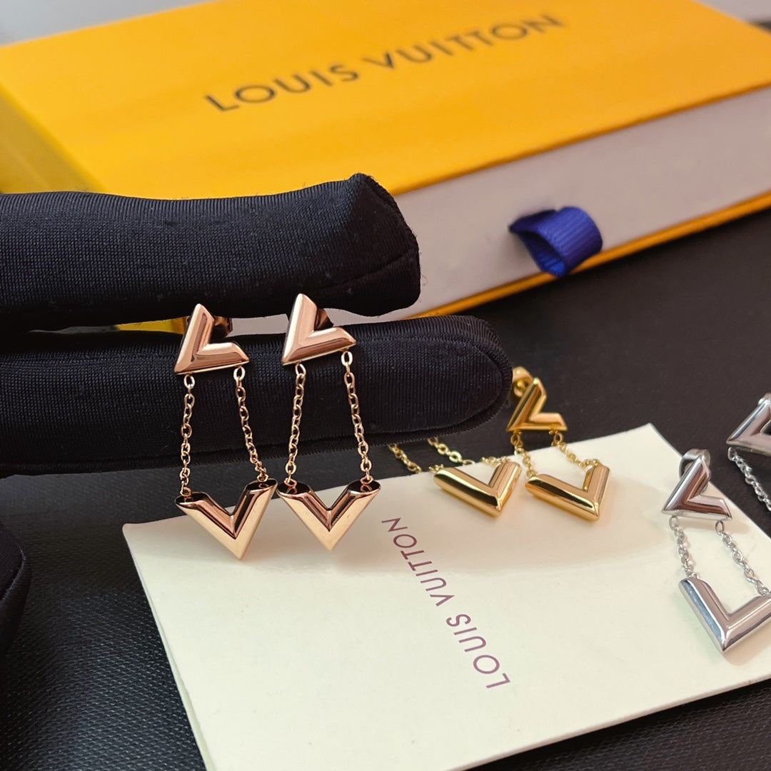 Boucles d'oreilles pendantes 3 couleurs en V