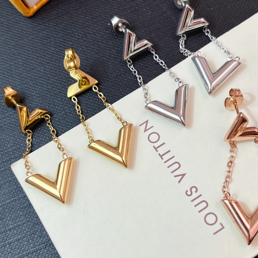 Boucles d'oreilles pendantes 3 couleurs en V