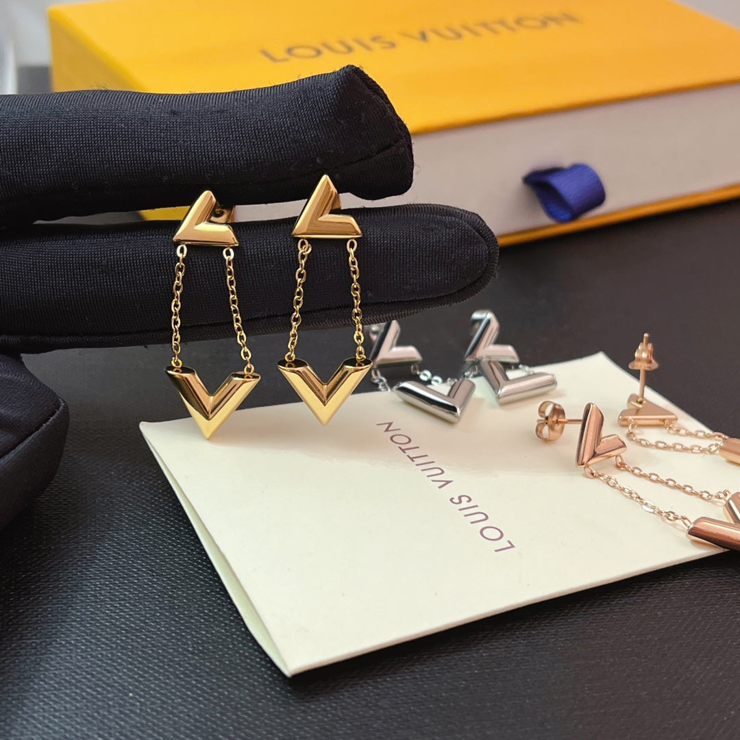 Boucles d'oreilles pendantes 3 couleurs en V