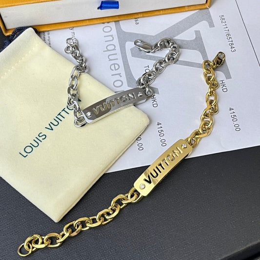 Pulsera con Placa Grabada de Identificación de Moda
