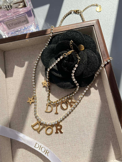 Bracelet et Collier de Breloques Lettres Étoiles en Cristal