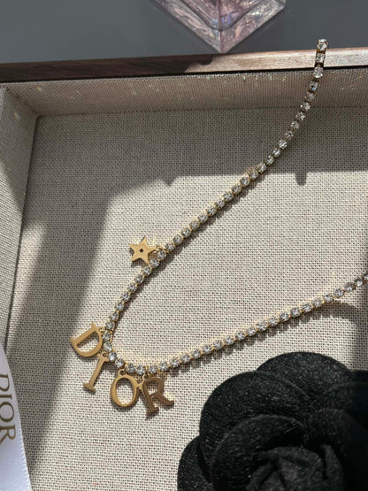 Bracelet et Collier de Breloques Lettres Étoiles en Cristal