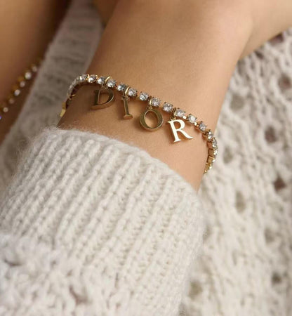 Bracelet et Collier de Breloques Lettres Étoiles en Cristal