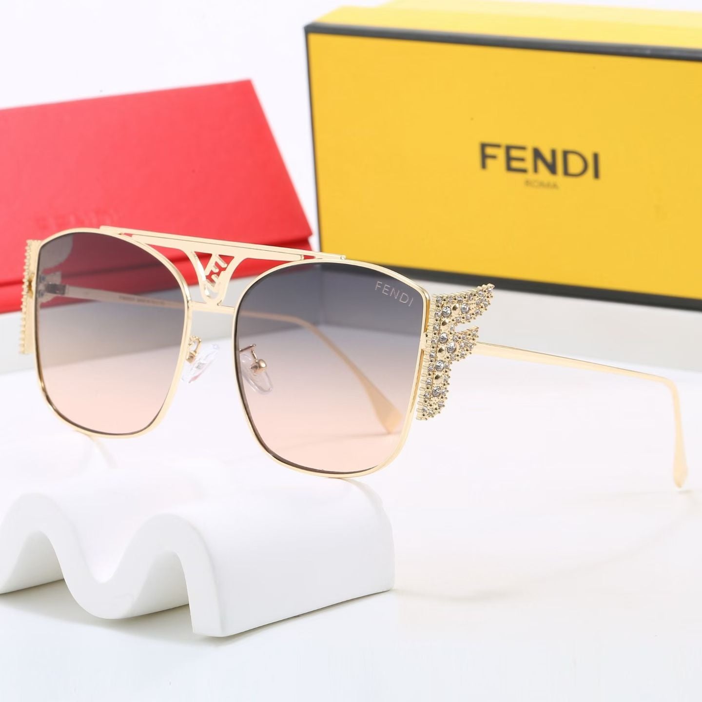 7 Color Rhinestone Double Bridge Square Sunglasses