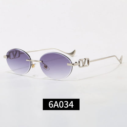 Rimless Oval Sunglasses, UV400 Polarized Fashion Shades 6A034