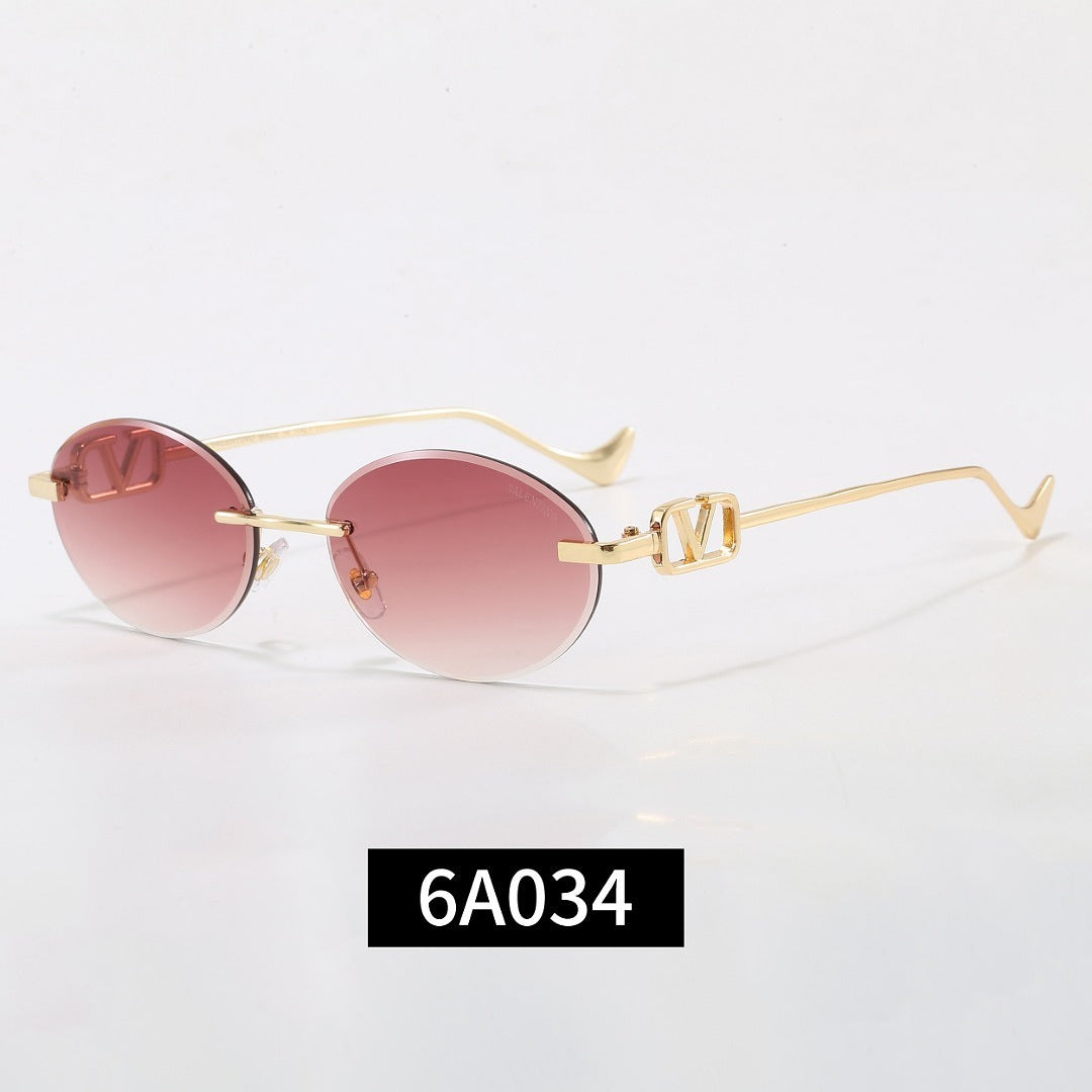 Rimless Oval Sunglasses, UV400 Polarized Fashion Shades 6A034