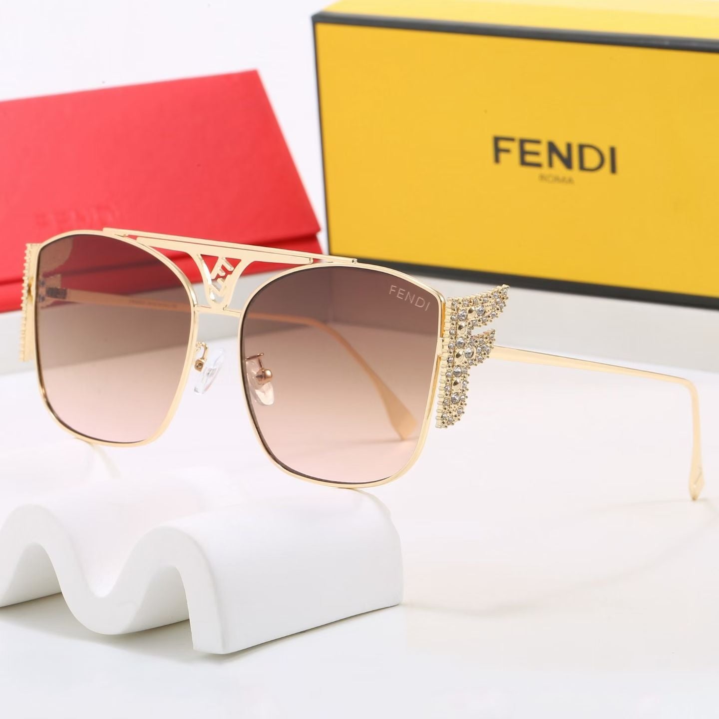 7 Color Rhinestone Double Bridge Square Sunglasses