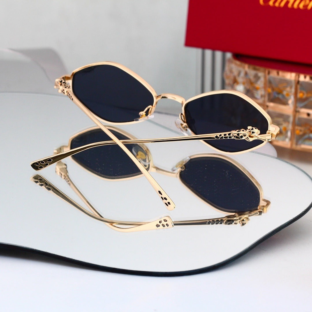 Oval Metal Frame Sunglasses, Leopard Head UV400 Polarized Fashion Shades