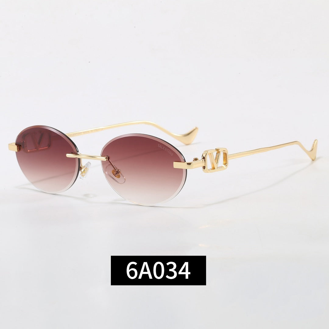 Rimless Oval Sunglasses, UV400 Polarized Fashion Shades 6A034