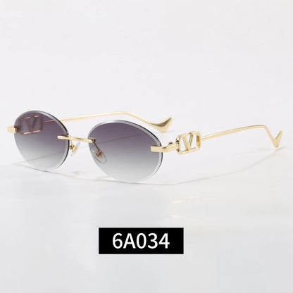Rimless Oval Sunglasses, UV400 Polarized Fashion Shades 6A034