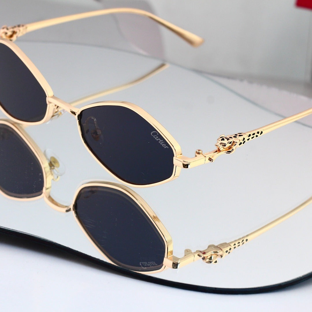 Oval Metal Frame Sunglasses, Leopard Head UV400 Polarized Fashion Shades