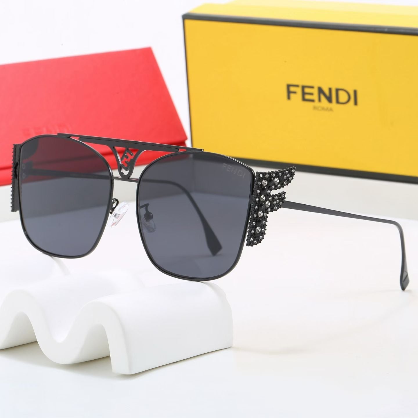 7 Color Rhinestone Double Bridge Square Sunglasses