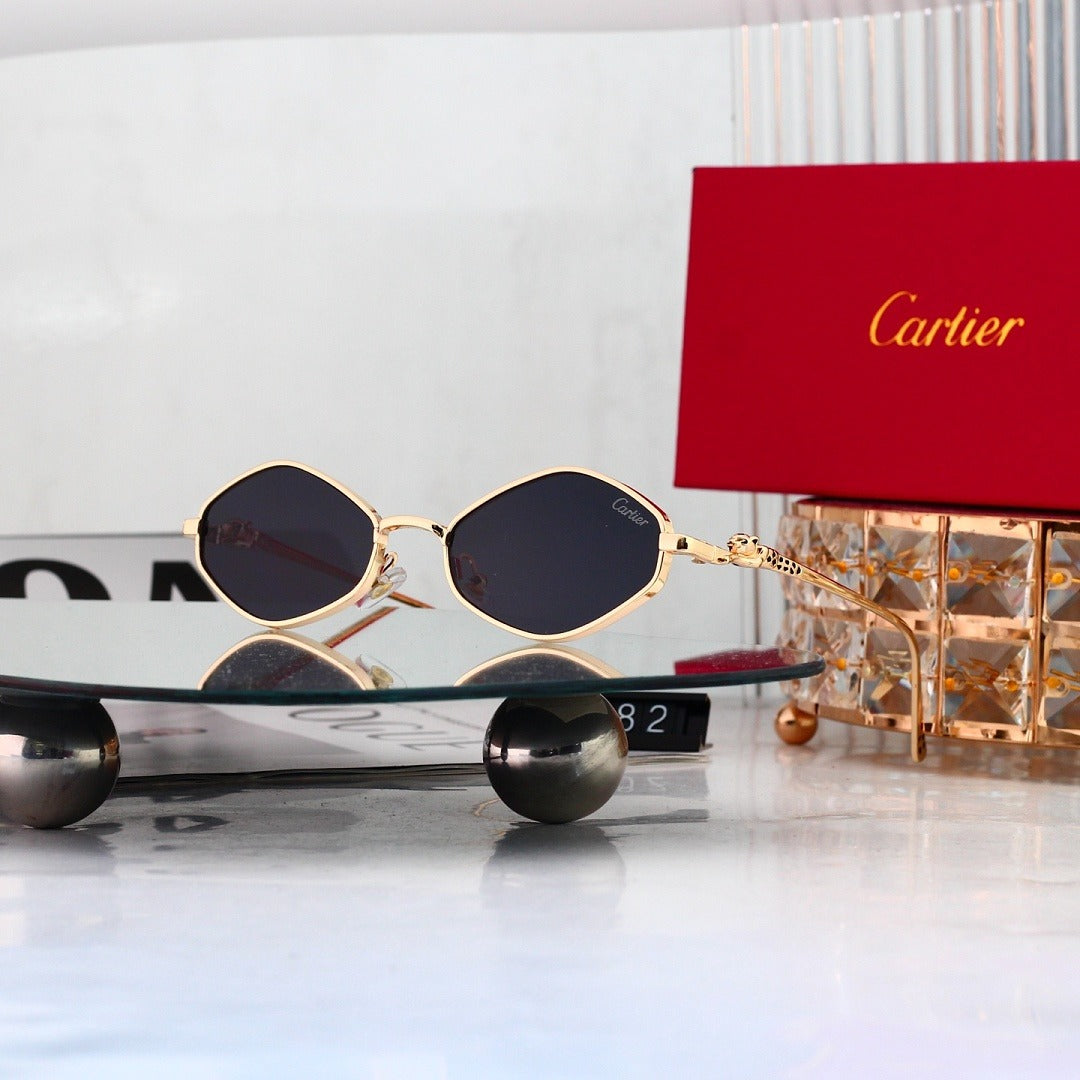 Oval Metal Frame Sunglasses, Leopard Head UV400 Polarized Fashion Shades