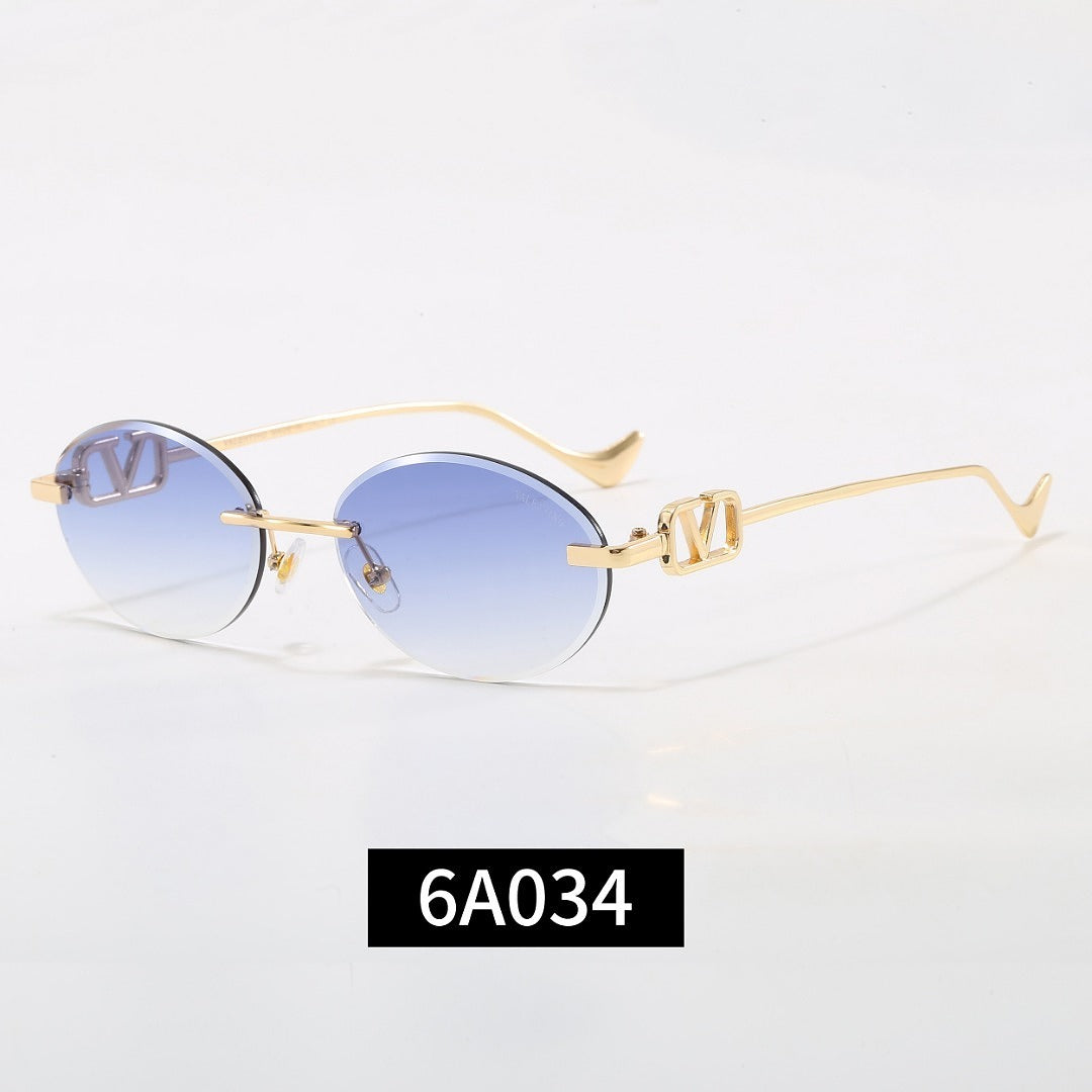 Rimless Oval Sunglasses, UV400 Polarized Fashion Shades 6A034