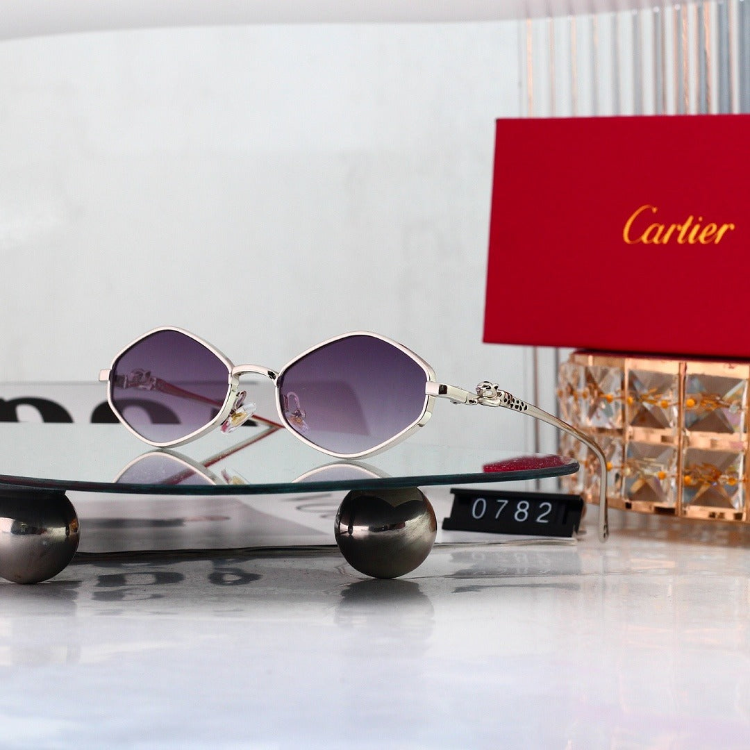 Oval Metal Frame Sunglasses, Leopard Head UV400 Polarized Fashion Shades