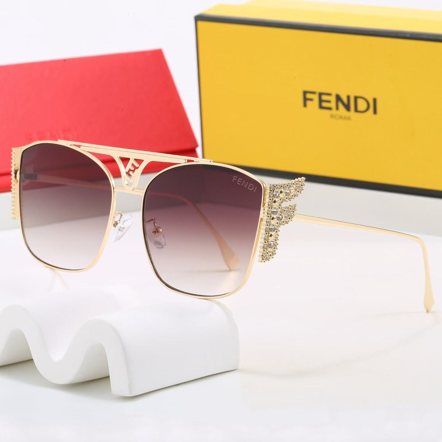 7 Color Rhinestone Double Bridge Square Sunglasses