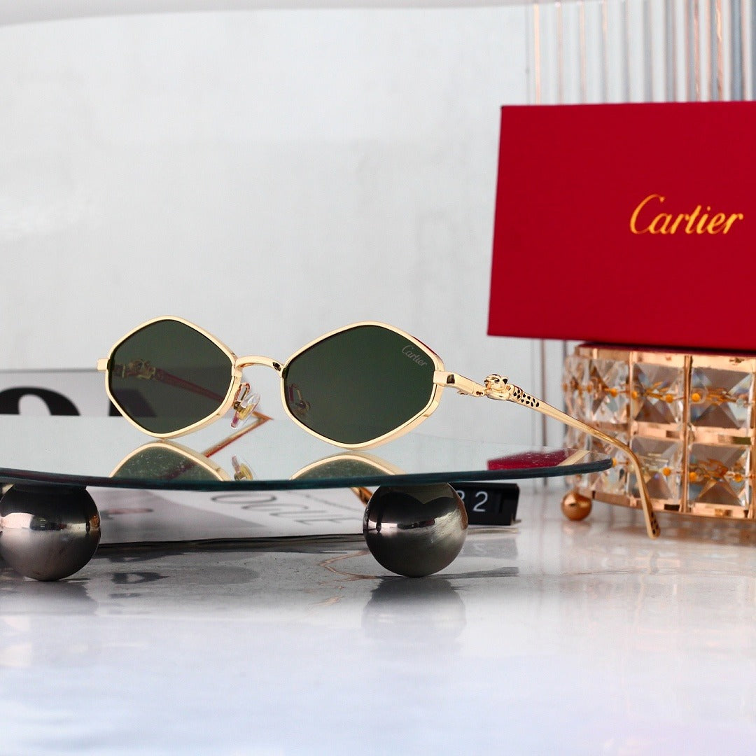 Oval Metal Frame Sunglasses, Leopard Head UV400 Polarized Fashion Shades