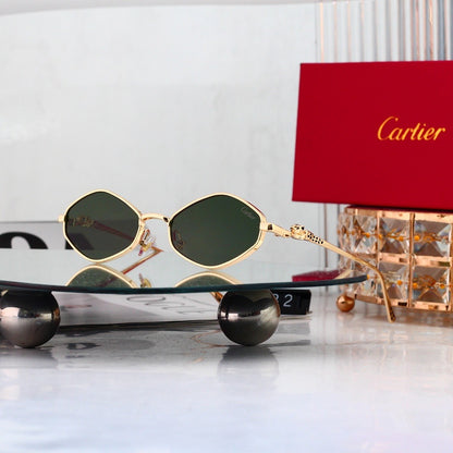 Oval Metal Frame Sunglasses, Leopard Head UV400 Polarized Fashion Shades