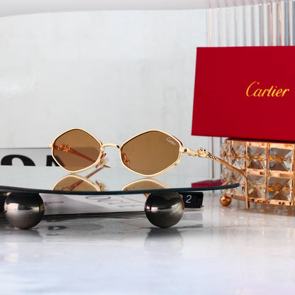 Oval Metal Frame Sunglasses, Leopard Head UV400 Polarized Fashion Shades
