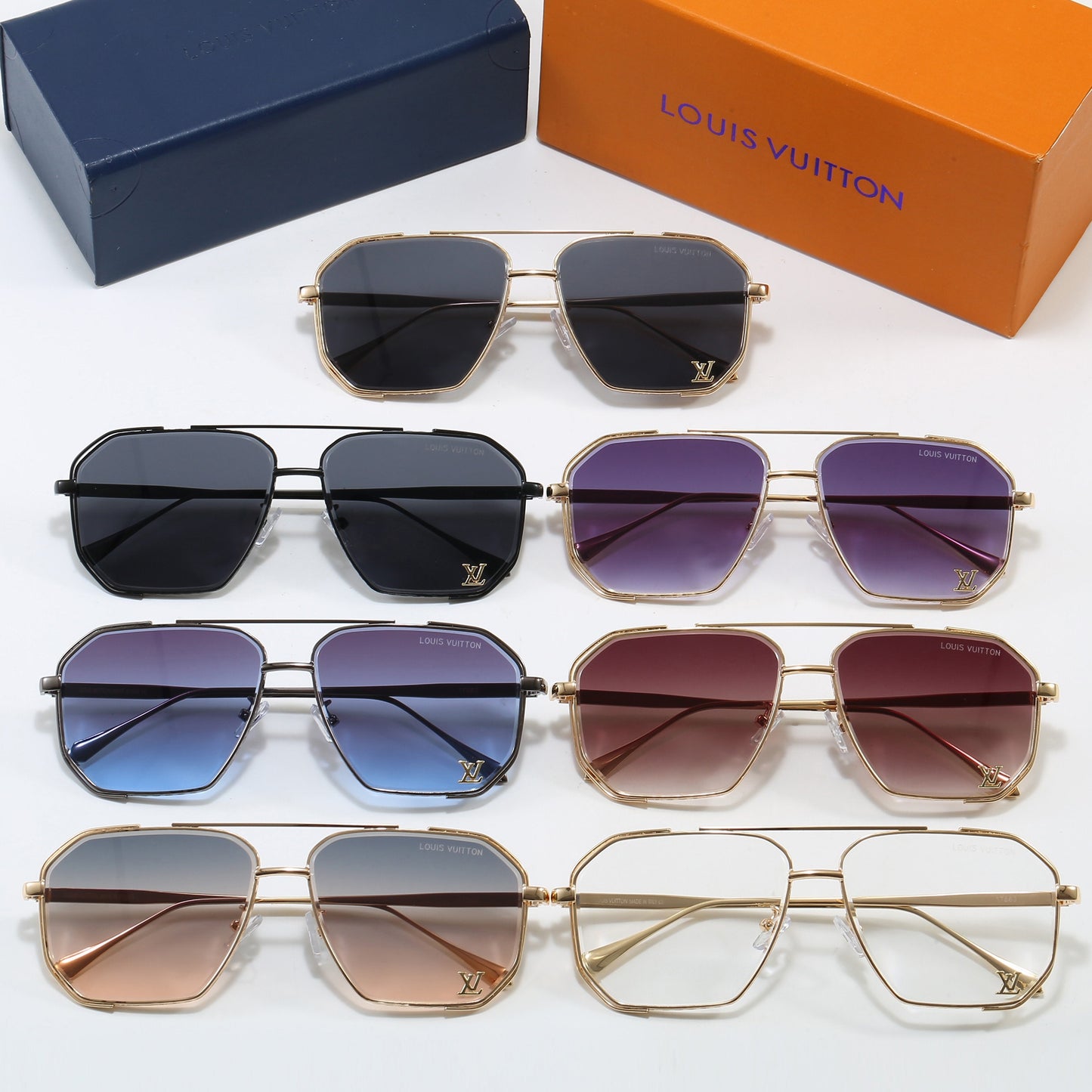 7 Color Double Bridge Square Sunglasses 6A011