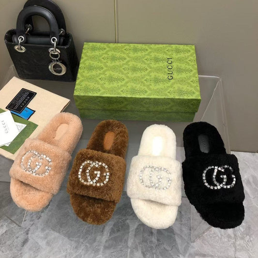 Nuevas Pantuflas de Lana con Diamantes de Imitación